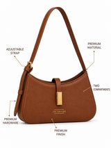 Dune Tan Textured Baguette Shoulder Bag with Adjustable Strap