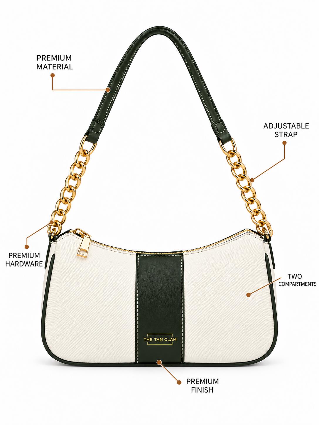 Elle Ivory Green Colorblock Chain Strap Shoulder Bag