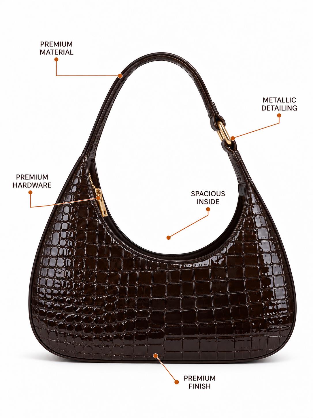 Blair Brown Shiney Croc Textured Shoulder Bag