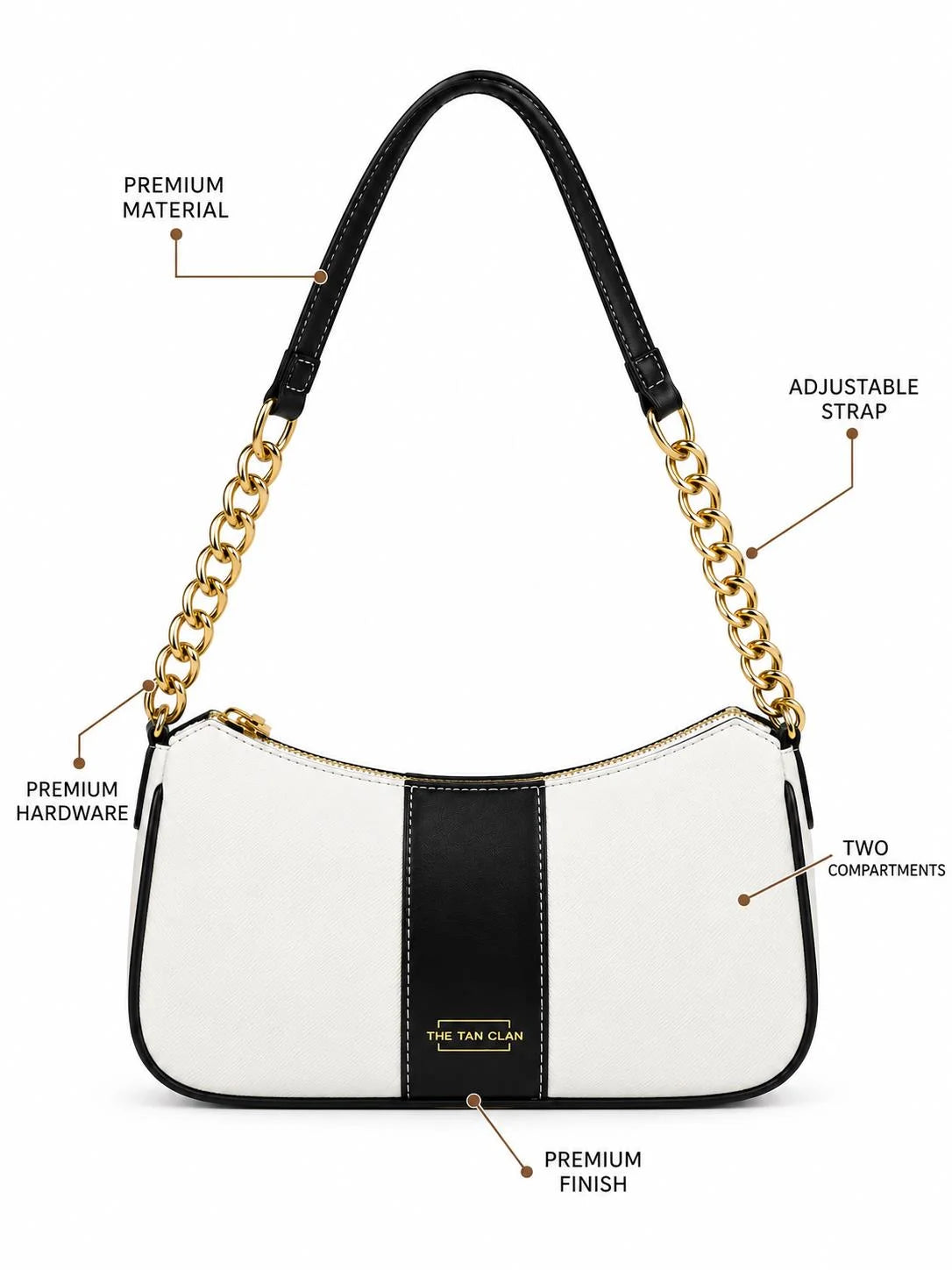 Elle black colorblock chain strap shoulder bag by THE TAN CLAN, showcasing premium leather with stylish chain details.