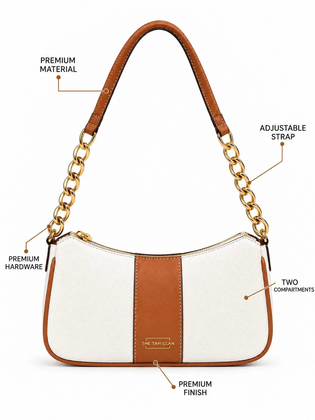Elle Brown Colorblock Chain Strap Shoulder Bag