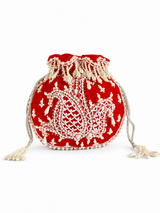 Sukoon Hand Embroidered Potli with Pearl Handle - Red