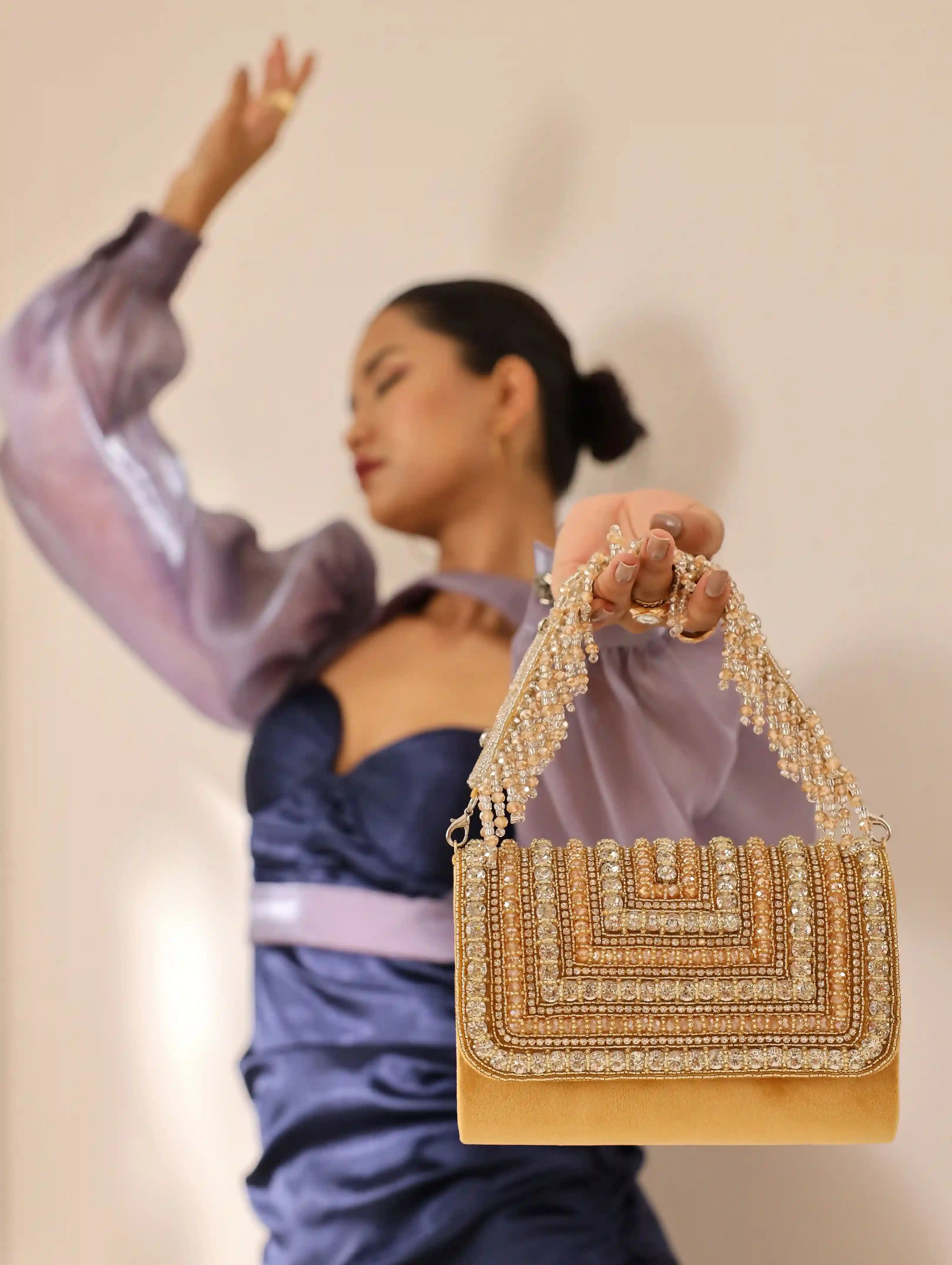 Nysa Gold Embellished Flap over Clutch Bag