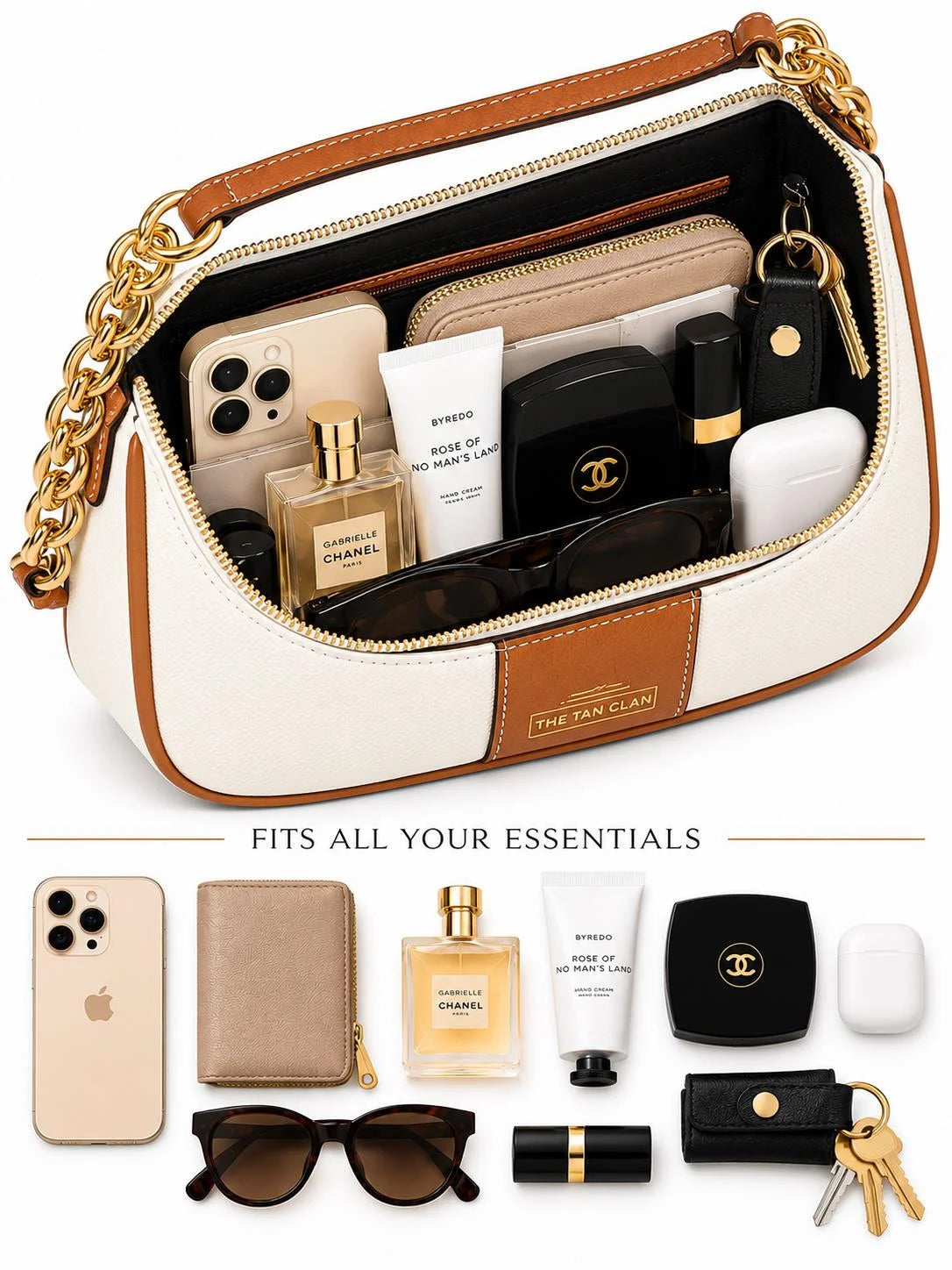 Elle Brown Colorblock Chain Strap Shoulder Bag