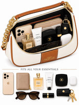 Elle Brown Colorblock Chain Strap Shoulder Bag