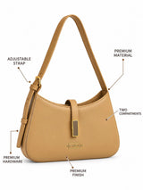 Dune Camel Textured Baguette Shoulder Bag with Adjustable Strap