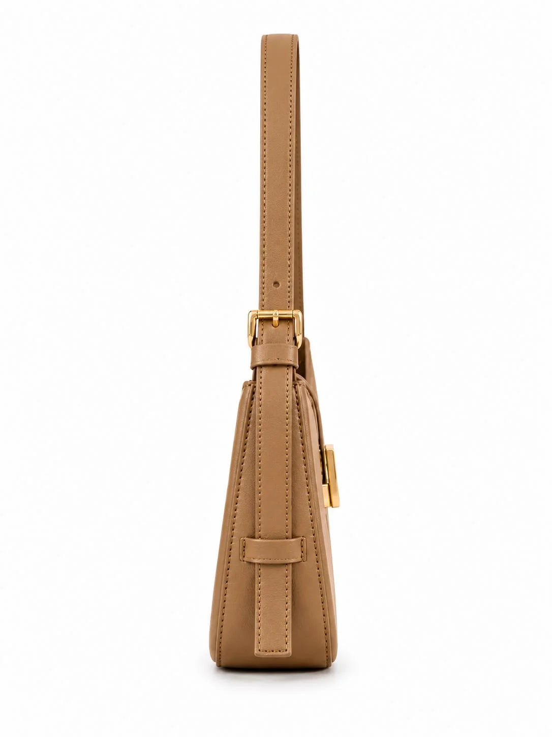 Dune Camel Textured Baguette Shoulder Bag with Adjustable Strap