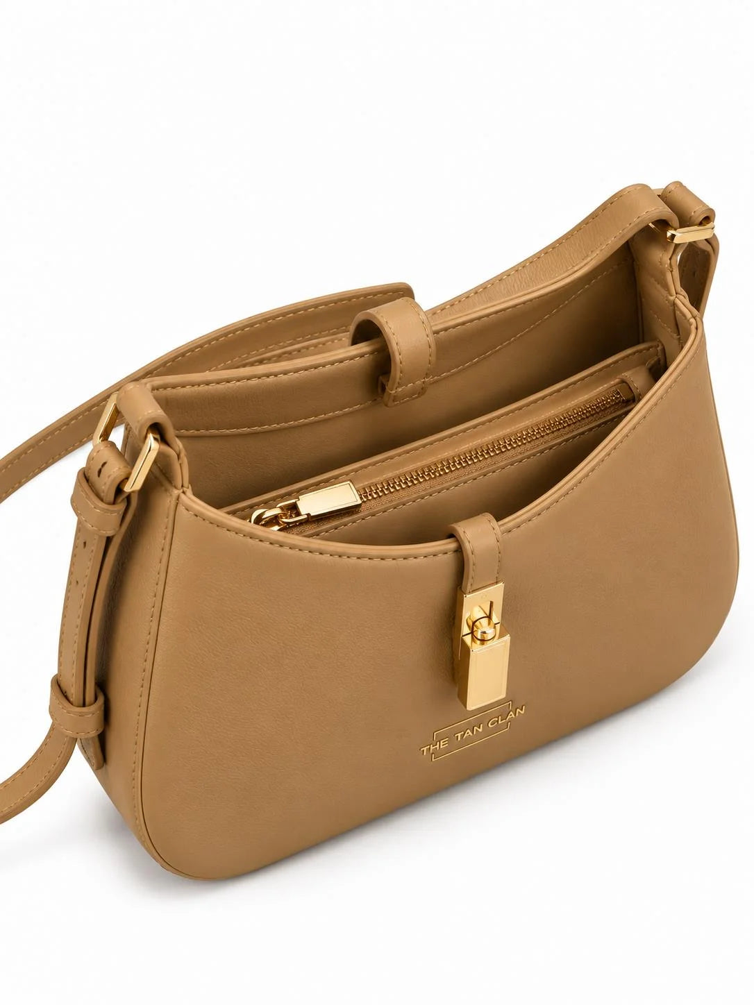 Dune Camel Textured Baguette Shoulder Bag with Adjustable Strap