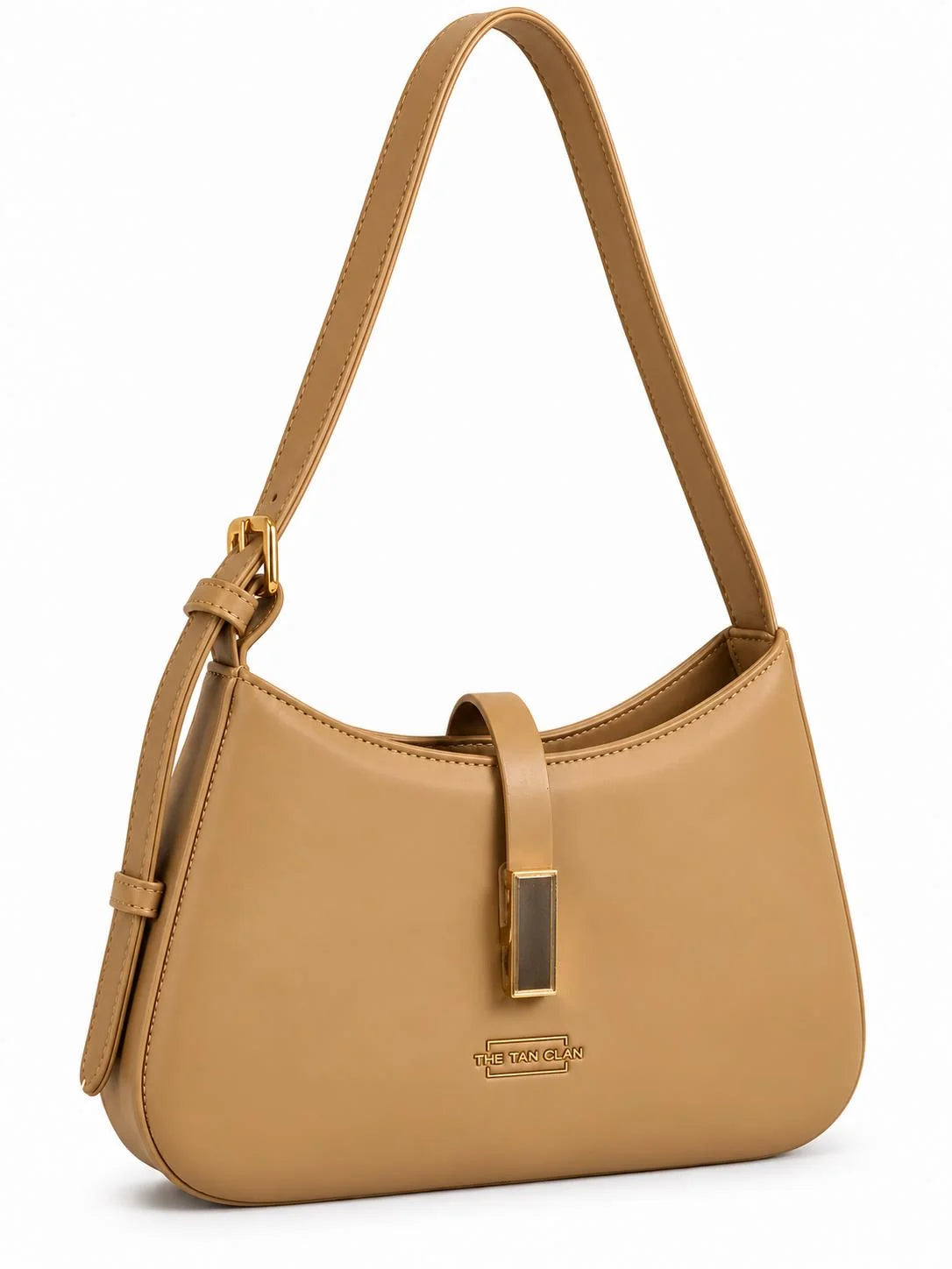 Dune Camel Textured Baguette Shoulder Bag with Adjustable Strap