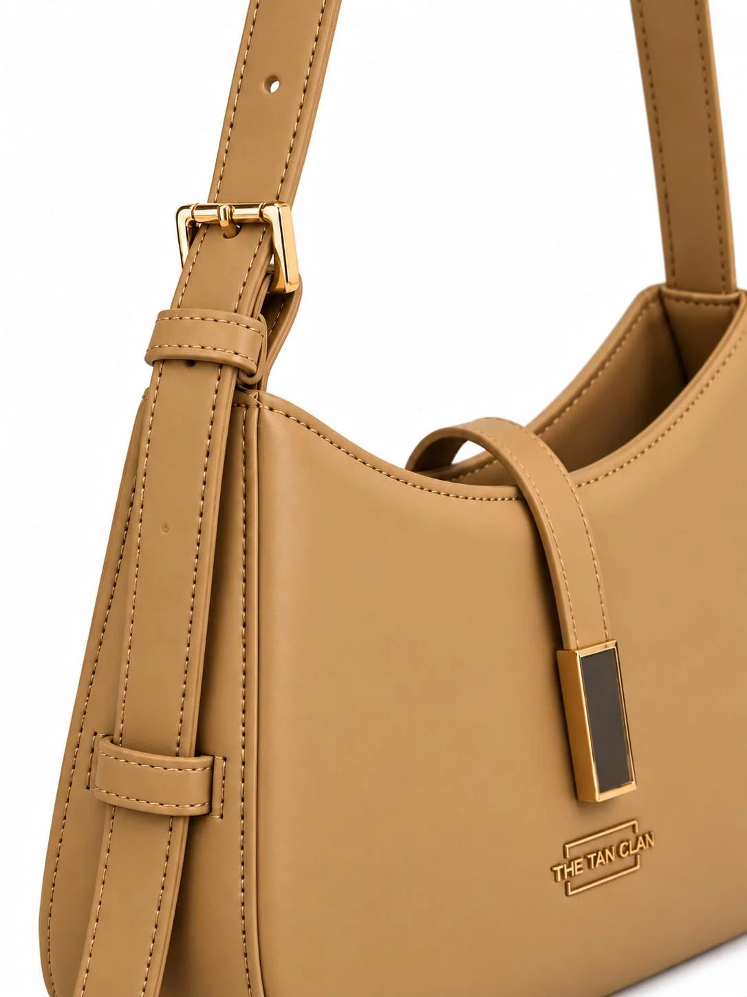 Dune Camel Textured Baguette Shoulder Bag with Adjustable Strap