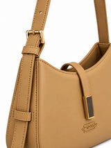 Dune Camel Textured Baguette Shoulder Bag with Adjustable Strap