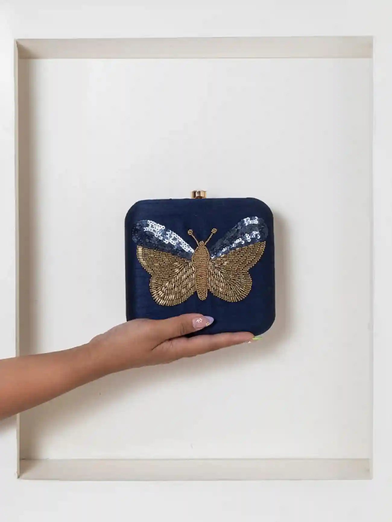 Nigah Square Hand Embroidered Butterfly Clutch