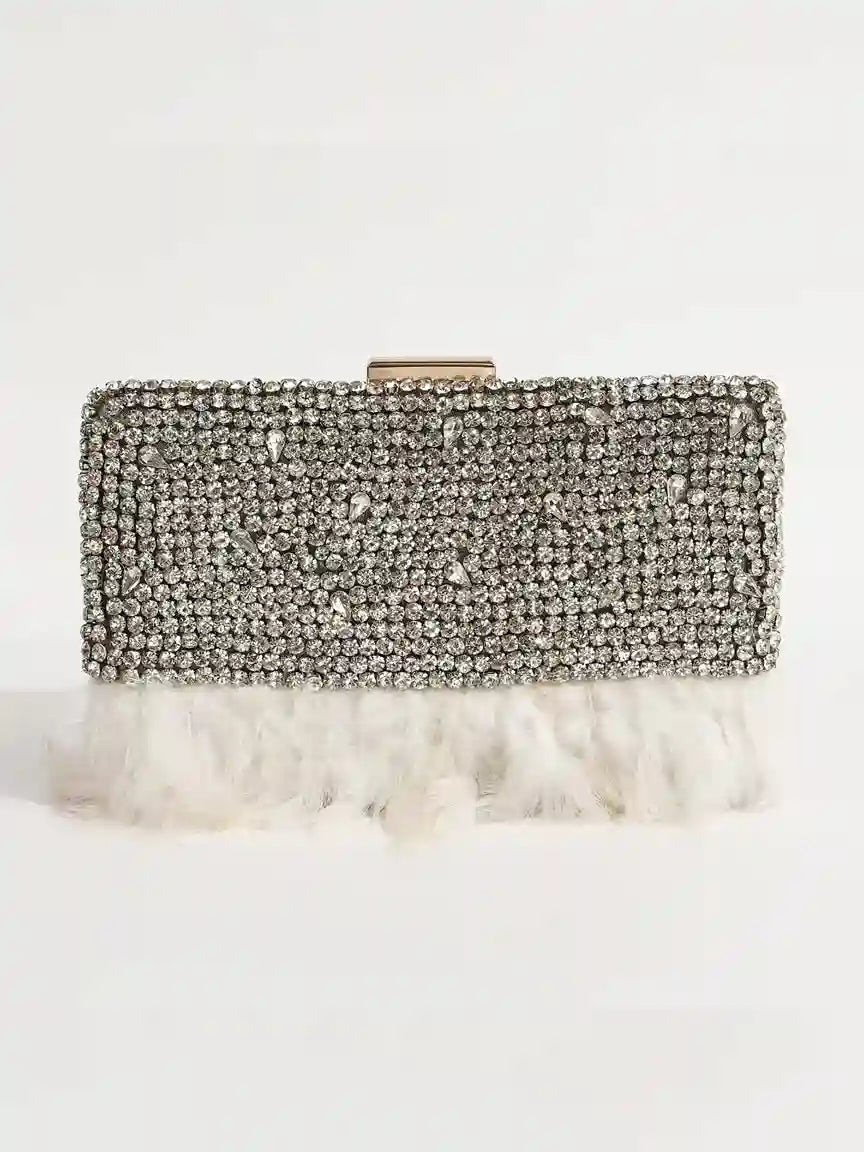 Daina White Hand Embroidered Feather Clutch