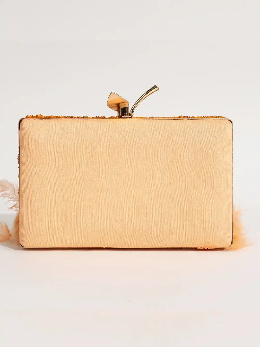 Daina Peach Hand Embroidered Feather Clutch