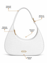 White croc-textured shoulder bag by THE TAN CLAN with a sleek design and structured shape, perfect for stylish everyday use.