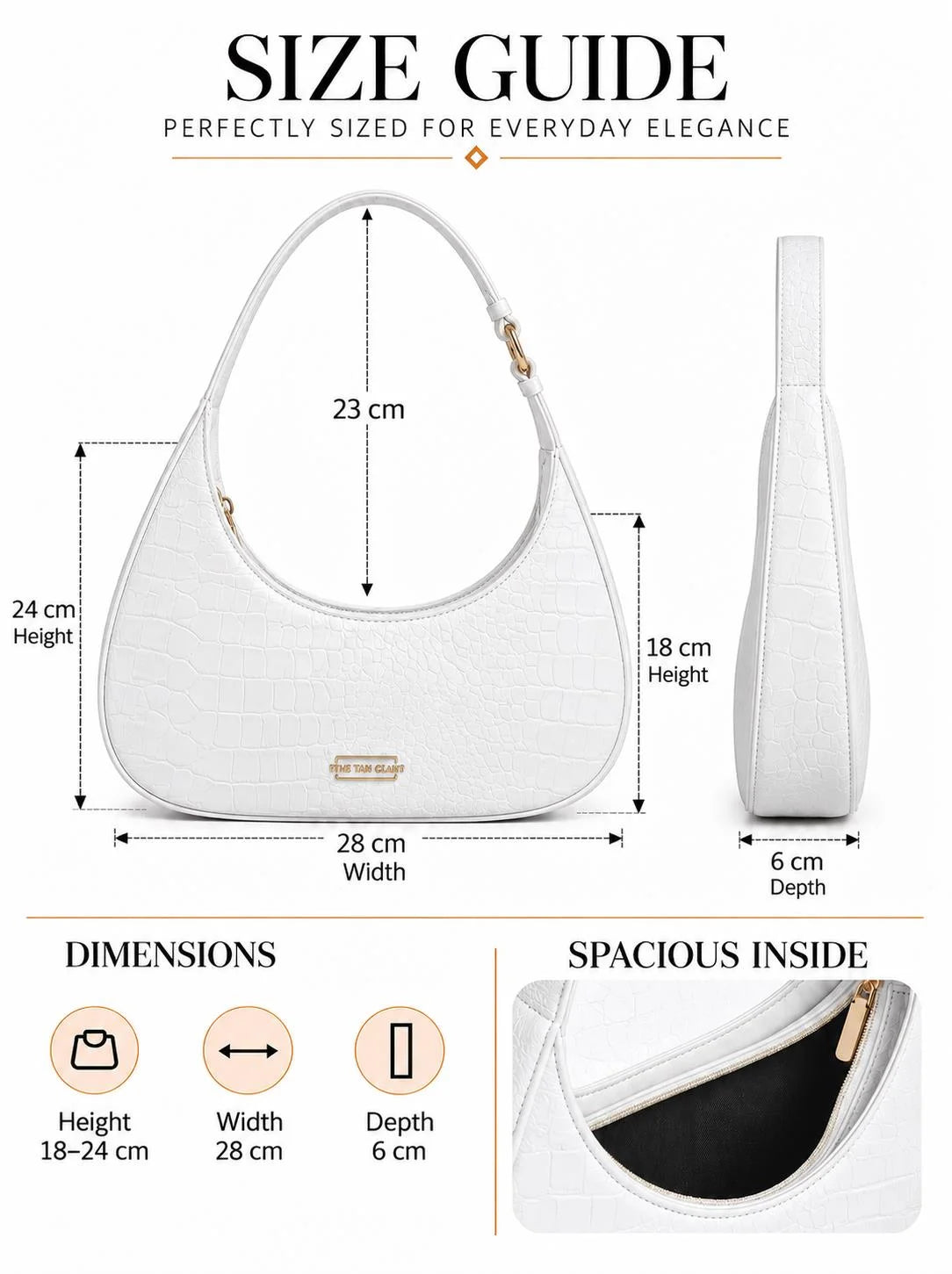 White croc-textured shoulder bag by THE TAN CLAN featuring a sleek, stylish design and a comfortable shoulder strap.