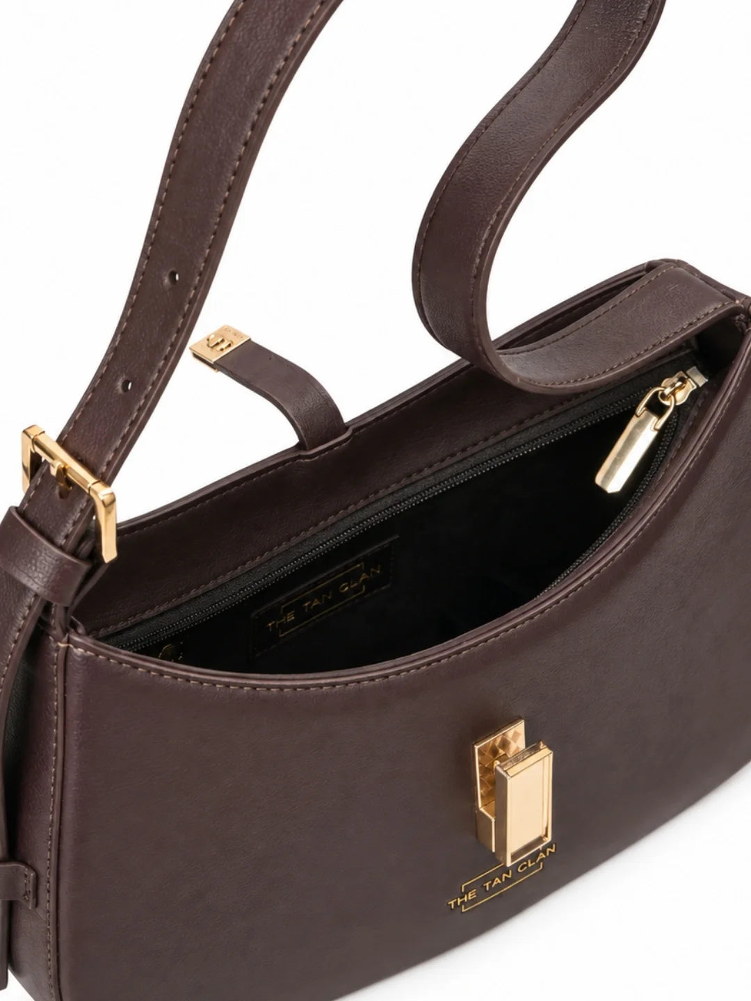 Dune Brown Textured Baguette Shoulder Bag with Adjustable Strap