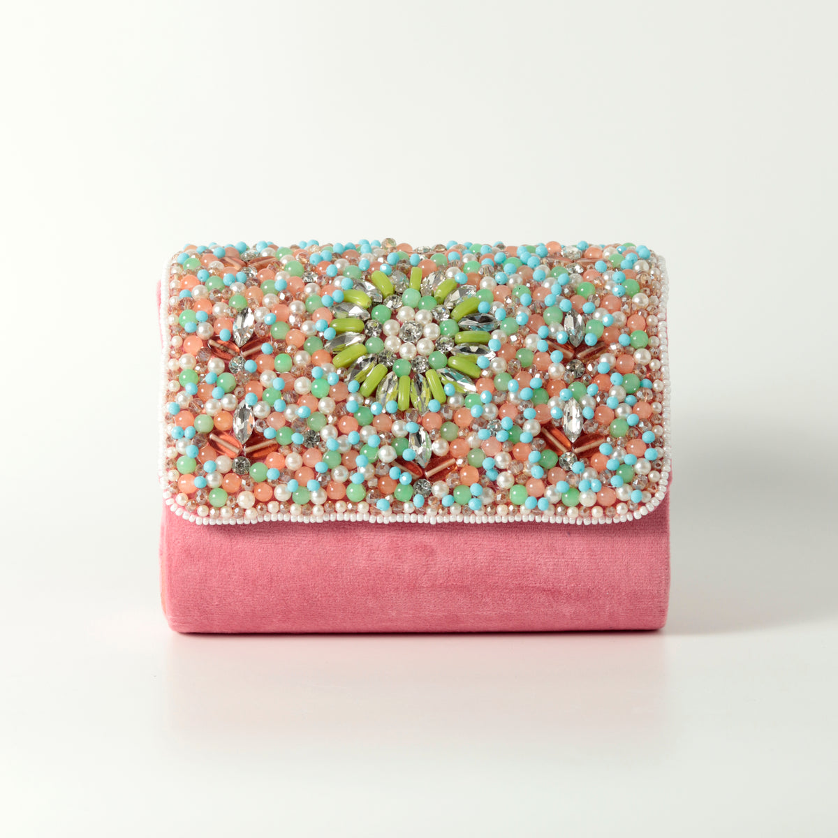 Rainbow Embellished Flap over Clutch Bag