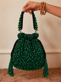Rosa Green Potli Bag with Handle