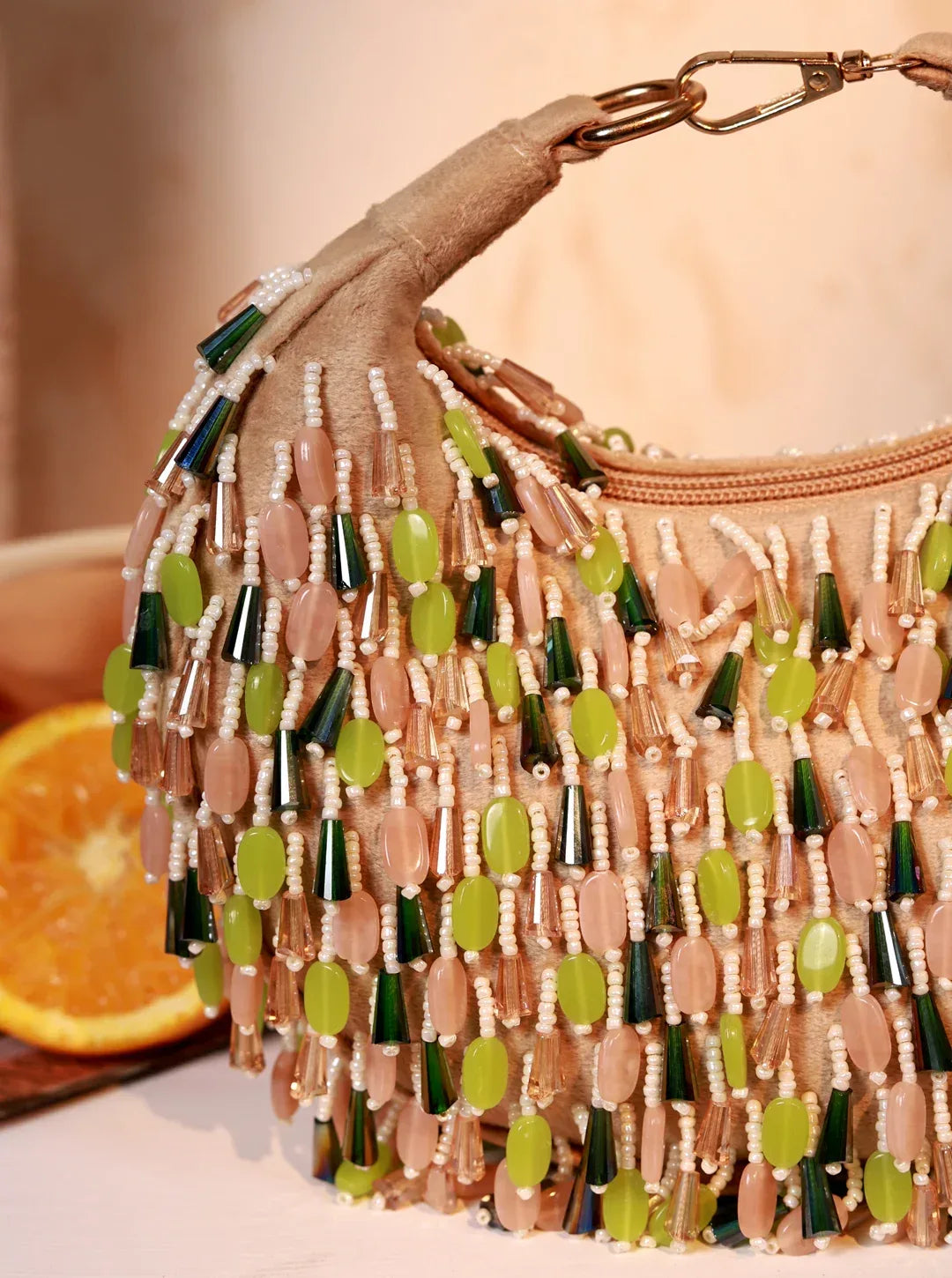 Bella Green Multicolor Half Moon Batua Bag by The Tan Clan featuring vibrant, multicolor design and a stylish half-moon shape.