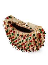 Bella Red Multicolor Half Moon Batua Bag by The Tan Clan with vibrant red, multicolor design and curved shape.