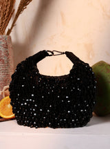 Jia Black Half Moon Bag by The Tan Clan, stylish Batua Bag with sleek black design and curved shape, perfect for everyday use.