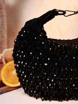 Jia Black Half Moon Bag by The Tan Clan, stylish batua bag with curved shape and black leather finish, ideal for casual or formal use