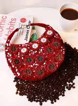 Red half-moon Batua bag with mirror detail from The Tan Clan Kim Mirror collection, featuring a stylish and compact design.