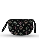 Luna Black Half Moon Batua Bag by The Tan Clan featuring a sleek, curved design and adjustable strap for stylish carrying.