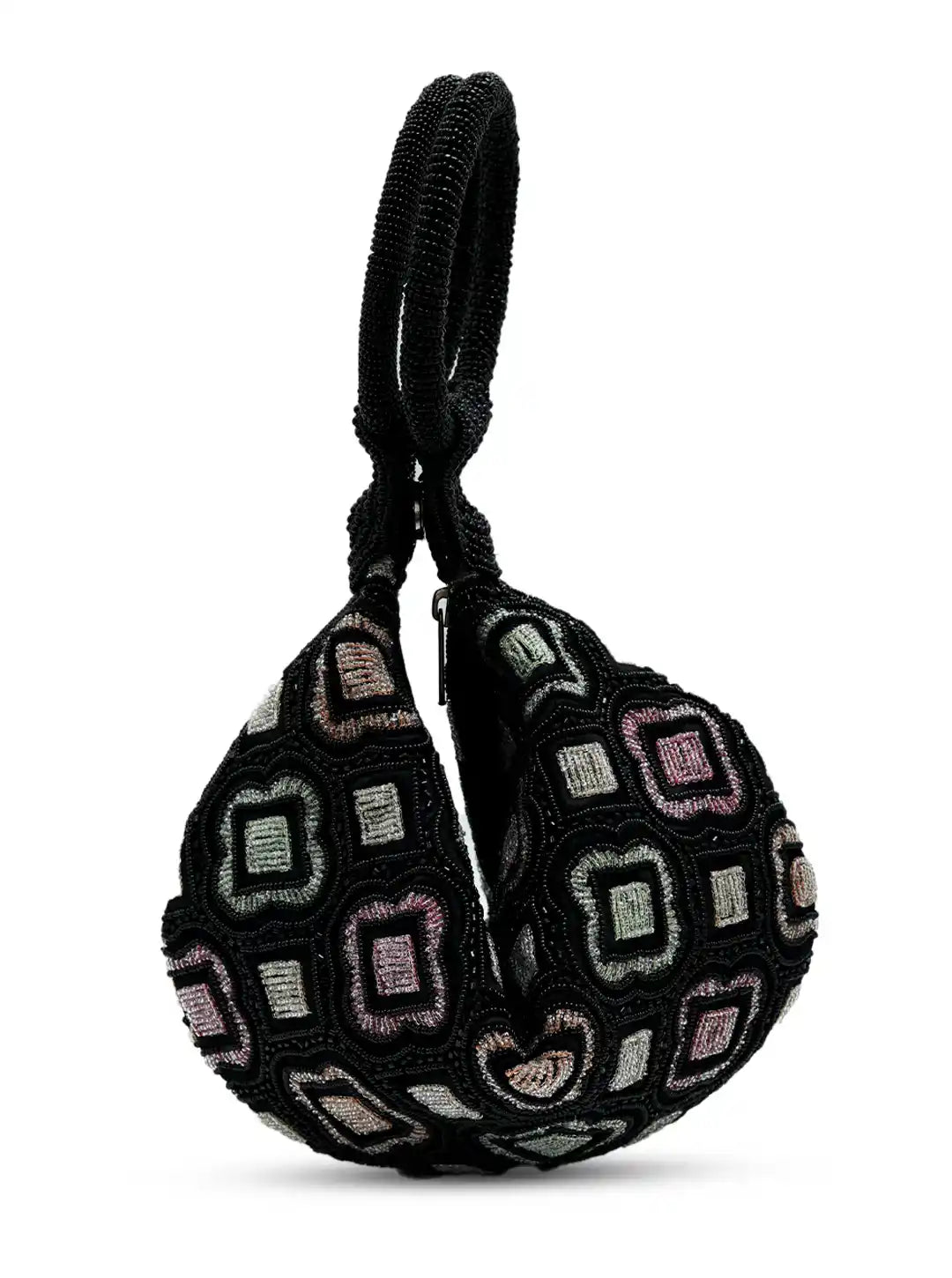 Luna Black Half Moon Bag by The Tan Clan, stylish batua bag with a sleek half moon shape and black leather finish.