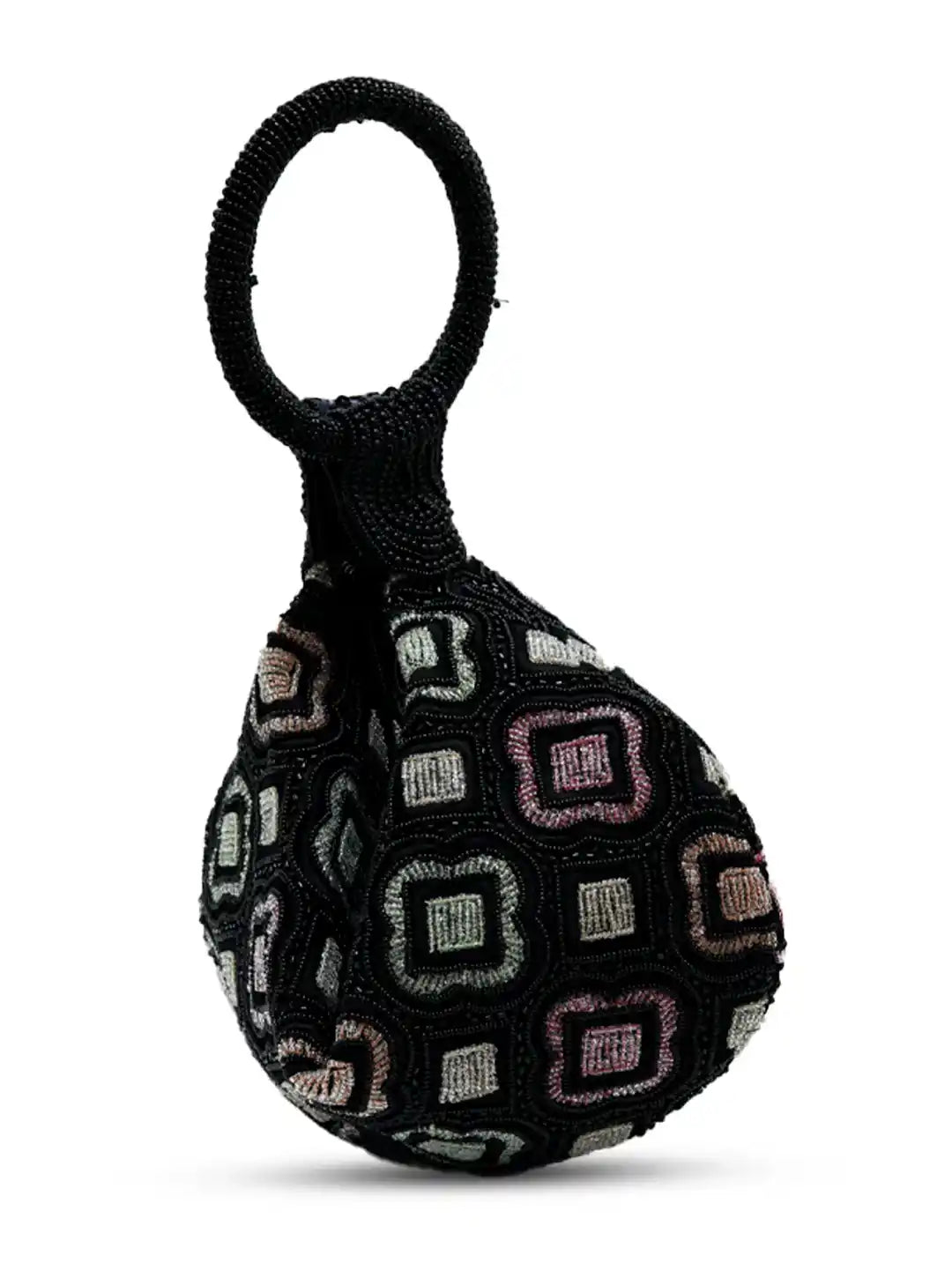 Luna Black Half Moon Batua Bag by The Tan Clan featuring a sleek black crescent-shaped design and adjustable strap.