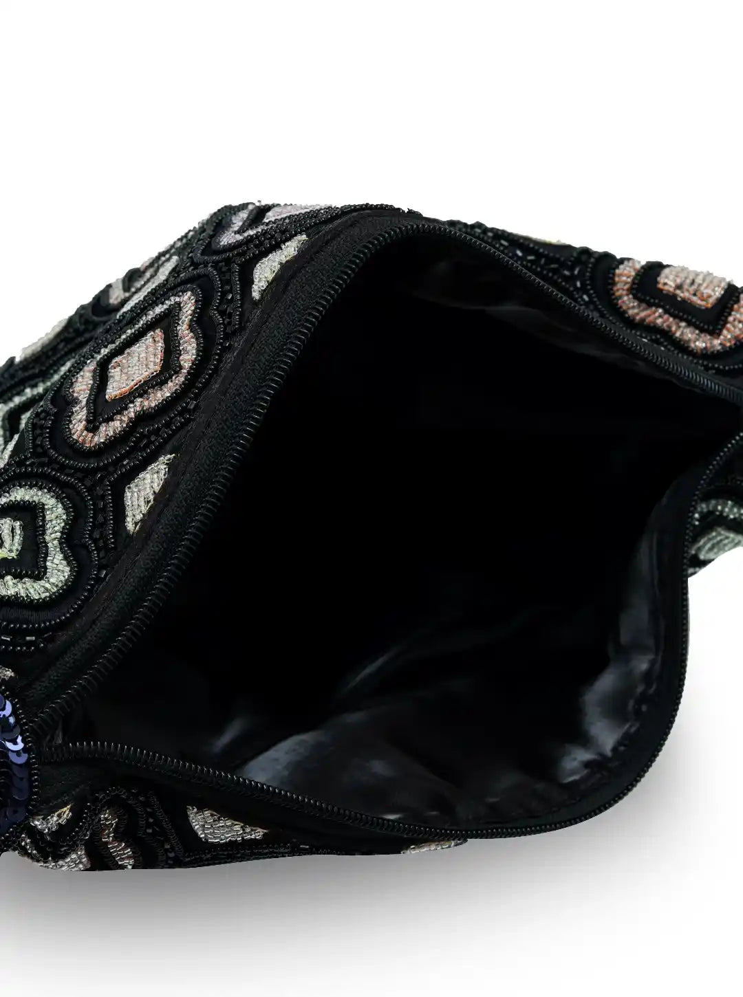 Luna Black Half Moon Batua Bag by The Tan Clan featuring a stylish black leather half-moon-shaped design with a shoulder strap.