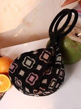 Luna Black Half Moon Bag by The Tan Clan, batua style bag with sleek black leather and half-moon shape, front view.