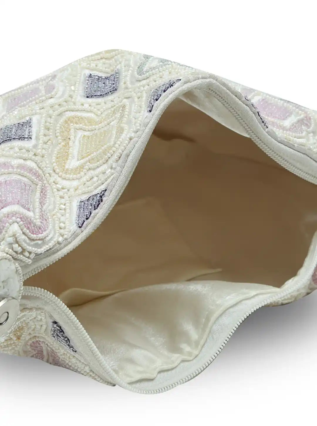 Luna White Half Moon Batua Bag by The Tan Clan featuring a sleek white design and curved crescent shape.