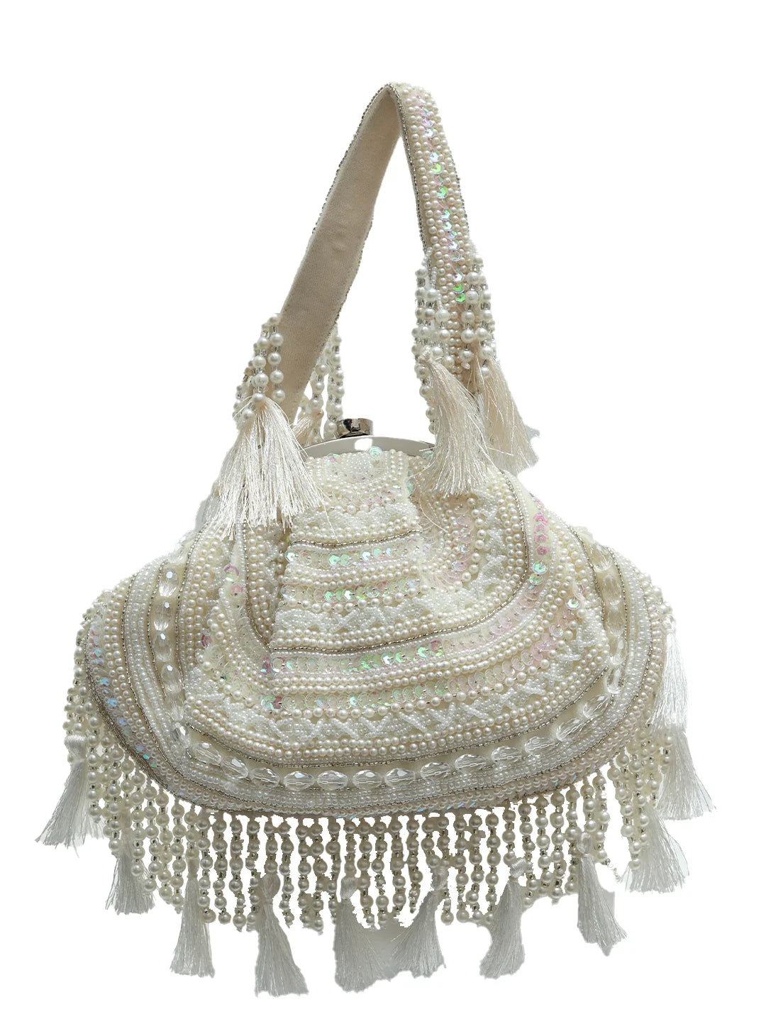 Nora Tasselled Half Moon Batua Bag by The Tan Clan featuring tassels and a half moon shape in brown leather.