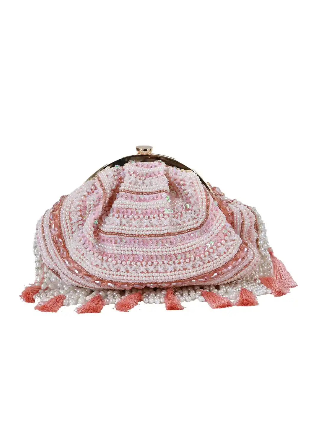 Nora Tasselled Half Moon Bag by The Tan Clan, stylish batua bag with tassel details and half-moon shape, perfect for everyday use.