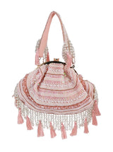 Nora Tasselled Half Moon Batua Bag by The Tan Clan, featuring tassels and a stylish half moon shape, in natural leather finish.