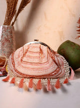 Nora Tasselled Half Moon Batua Bag by The Tan Clan with tassel details and half-moon shape in natural leather finish.
