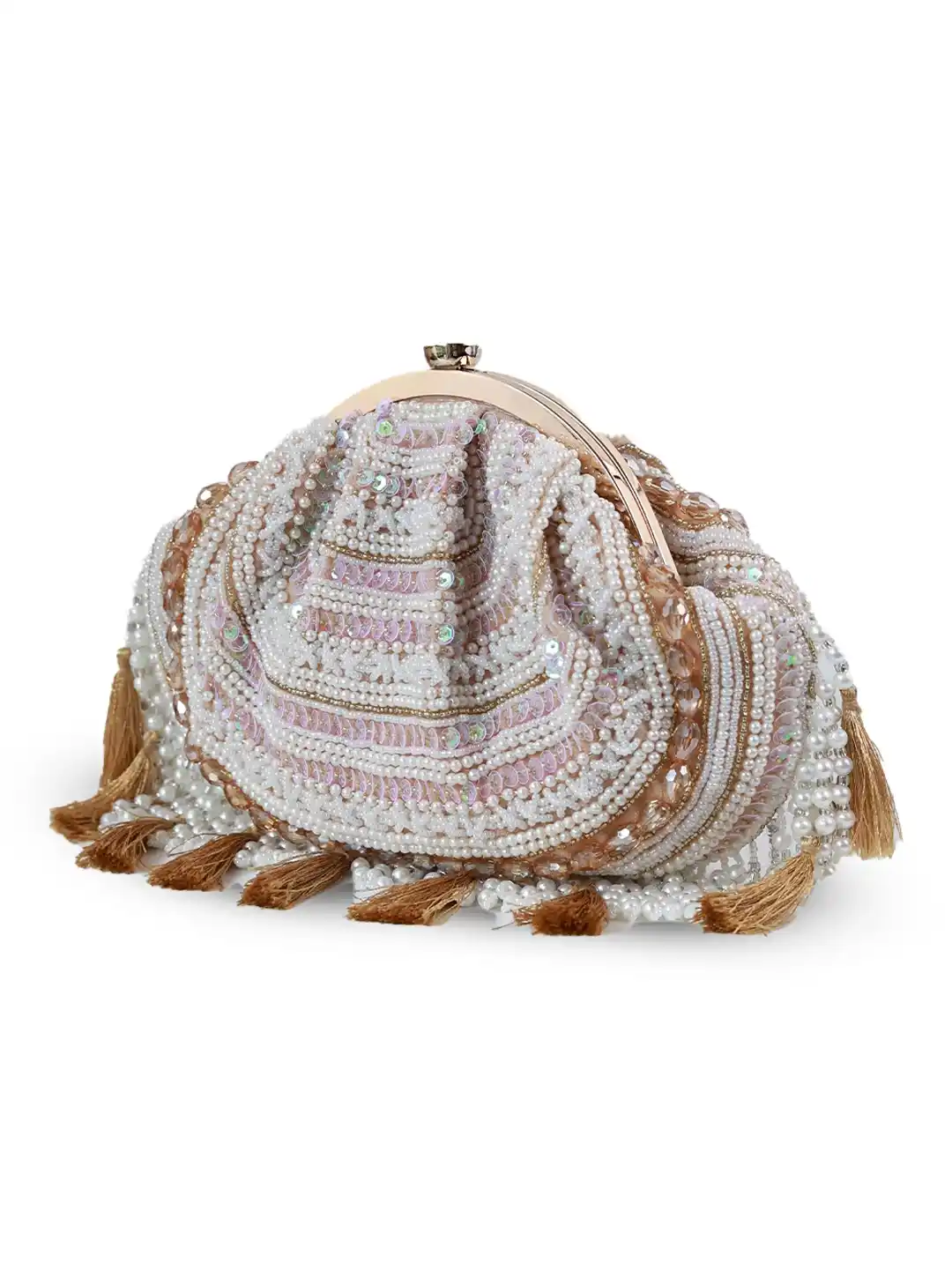 Nora Tasselled Half Moon Batua Bag by The Tan Clan featuring tassel details and a stylish half moon shape.