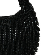 Sera Black Drop Pearls Batua Bag by The Tan Clan, stylish black traditional Indian bag with pearl embellishments and drop handle.