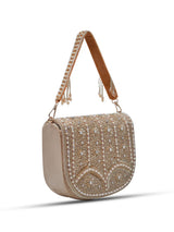 Beige Kavya flap-over bag with handle from The Tan Clan, featuring a stylish design and spacious interior.