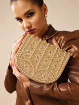 Beige Kavya flap-over bag with handle from The Tan Clan, featuring a stylish design and secure flap closure.