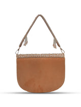 Beige Kavya Gold Flap Over Bag with Handle by The Tan Clan, featuring a stylish flap closure and top handle for everyday use.