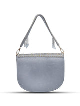 Kavya grey flap-over bag with handle by The Tan Clan, featuring a stylish design and spacious interior for everyday use.