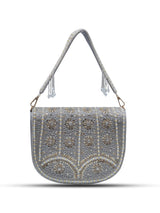 Kavya Grey Flap Over Bag with Handle by The Tan Clan, stylish handbag with flap closure and top handle for everyday use