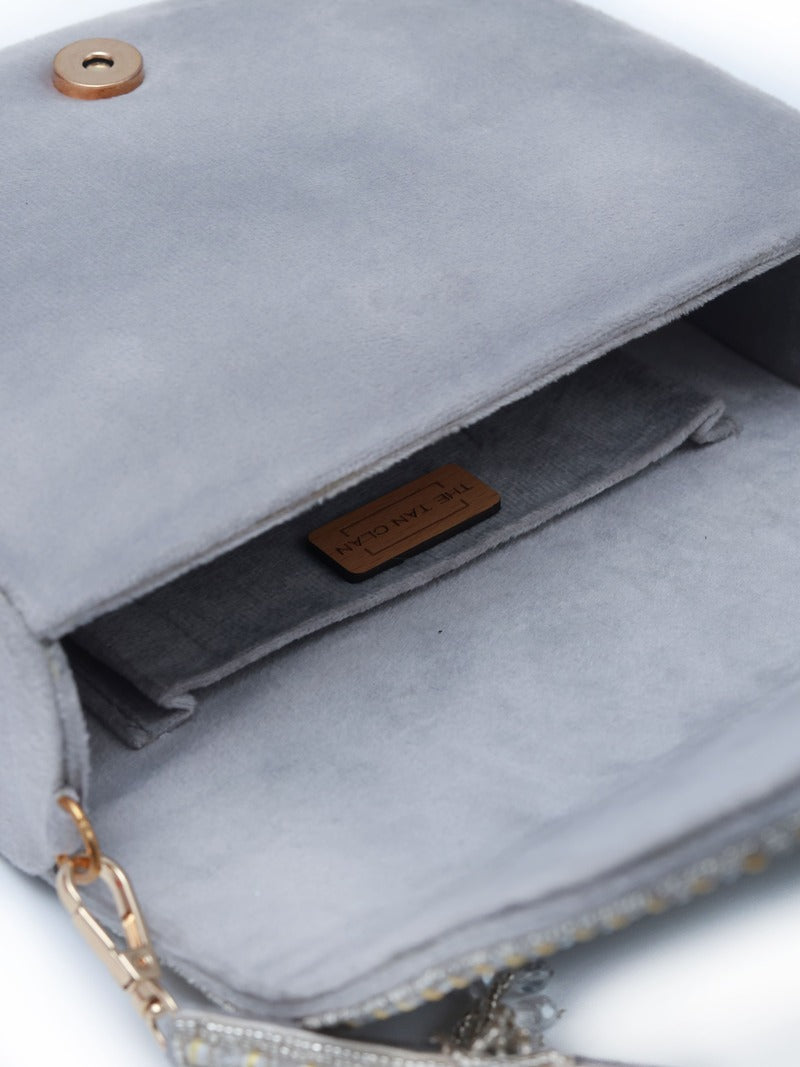Kavya Grey Flap Over Bag with Handle by The Tan Clan, stylish leather handbag with flap closure and top handle.