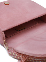 Kavya pink flap-over bag with handle from The Tan Clan, featuring a stylish design and beige accents.