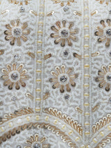 Kavya White Flap Over Bag with Handle by The Tan Clan, showcasing a beige and white design with a flap closure and top handle.