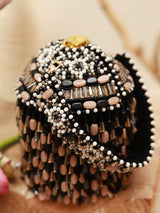 Black Bella round embellished bag with handle from The Tan Clan, featuring decorative details and a stylish design.