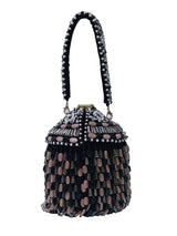 Black Bella round embellished bag with handle from The Tan Clan, featuring decorative details and a stylish design.